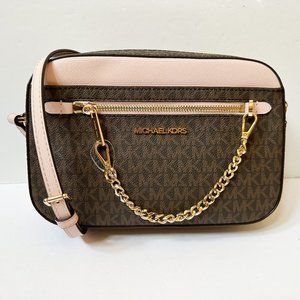 Michael Kors Jet Set Travel East West Chain Shoulder Crossbody Bag MK Brown Pink